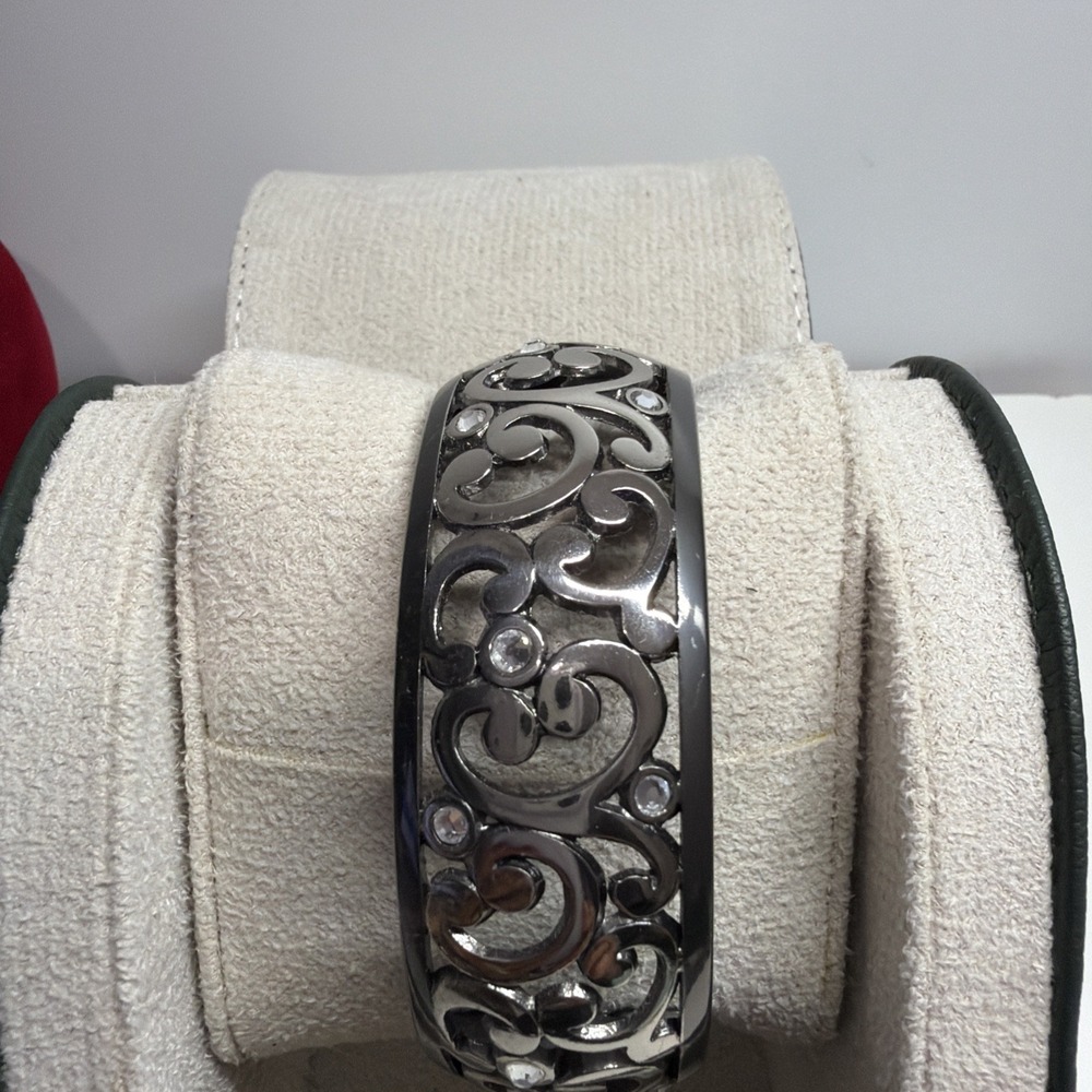 Brighton Gunmetal Contempo Silver Mix Scroll Filigree Hinged Cuff Bracelet